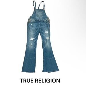 Authentic True Religion designer distressed denim jeans overalls sz 28